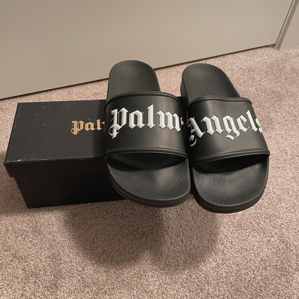 Men Black and White Palm Angels slides Size:44